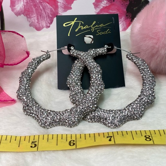 NWT THALIA SODI LARGE SILVER BAMBOO HOOP EARRINGS - Picture 5 of 7